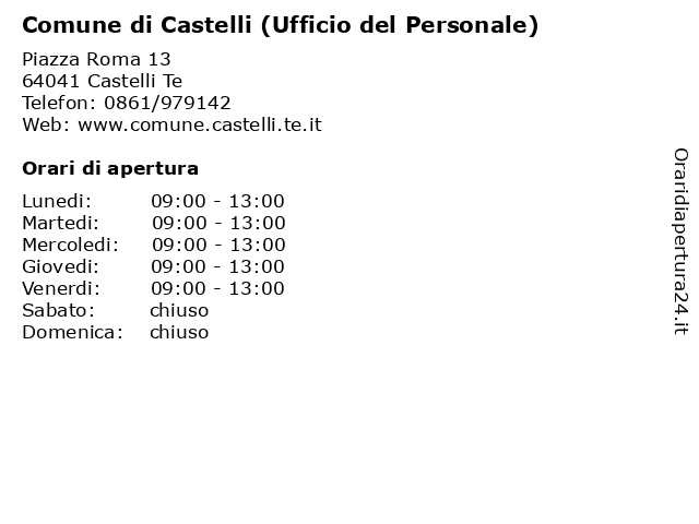 Comune di Castelli (Ufficio del Personale) a Castelli Te: indirizzo e orari di apertura