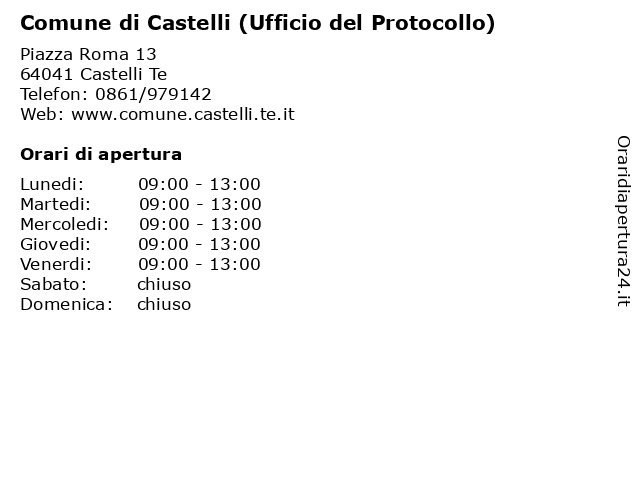 Comune di Castelli (Ufficio del Protocollo) a Castelli Te: indirizzo e orari di apertura