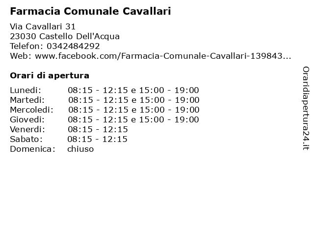 Farmacia Comunale Cavallari a Castello Dell'Acqua: indirizzo e orari di apertura