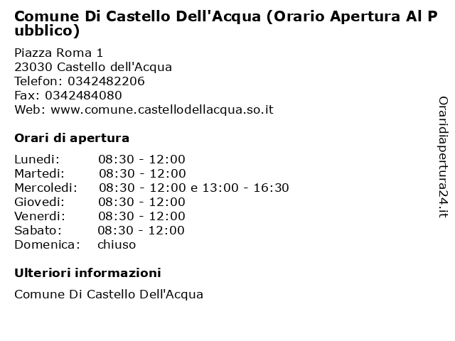 Comune Di Castello Dell'Acqua (Orario Apertura Al Pubblico) a Castello dell'Acqua: indirizzo e orari di apertura