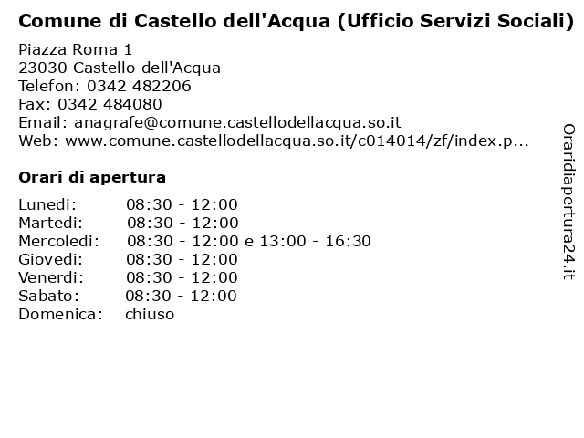 Comune di Castello dell'Acqua (Ufficio Servizi Sociali) a Castello dell'Acqua: indirizzo e orari di apertura