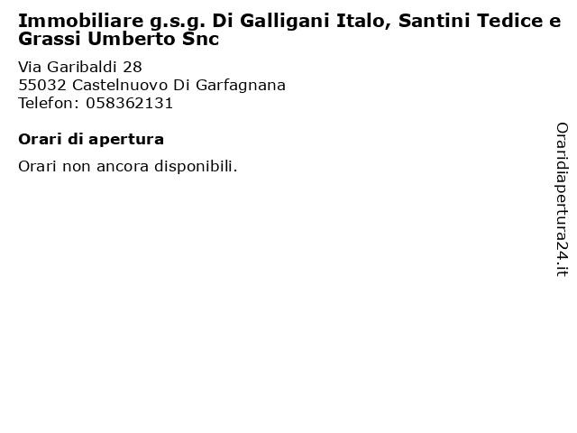 Immobiliare g.s.g. Di Galligani Italo, Santini Tedice e Grassi Umberto Snc a Castelnuovo Di Garfagnana: indirizzo e orari di apertura