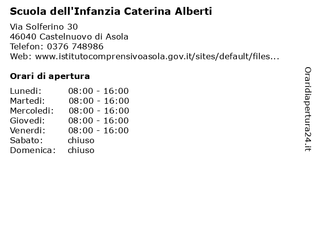 Scuola dell'Infanzia Caterina Alberti a Castelnuovo di Asola: indirizzo e orari di apertura
