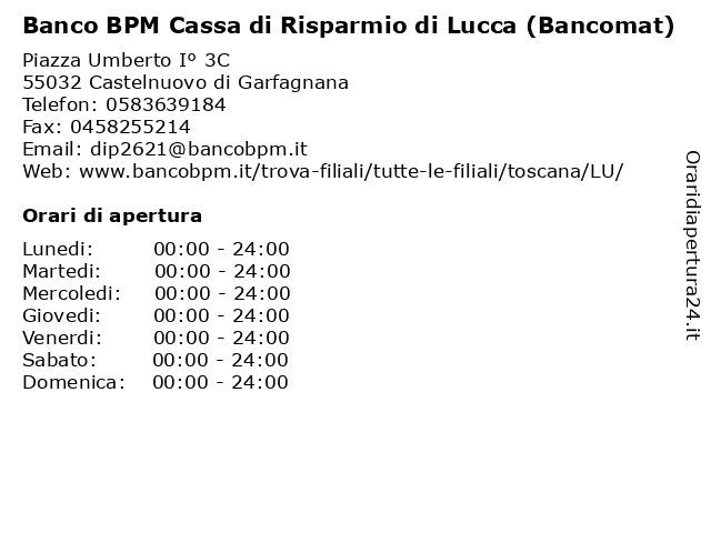 Cassa di Risparmio di Lucca (Bancomat) a Castelnuovo di Garfagnana: indirizzo e orari di apertura