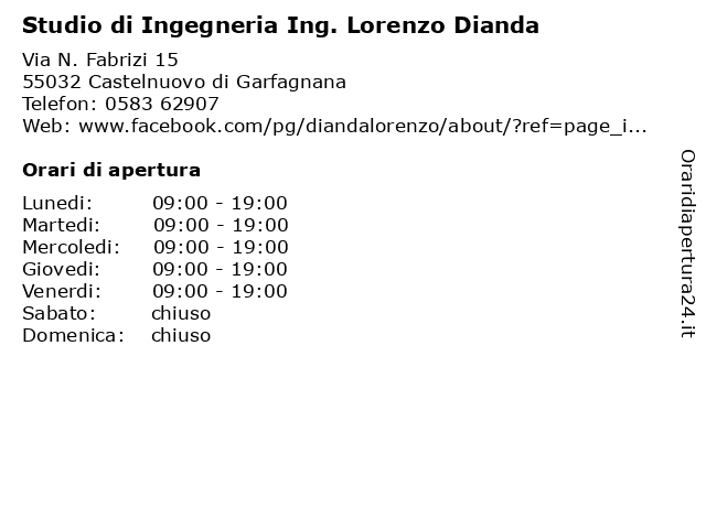 Studio di Ingegneria Ing. Lorenzo Dianda a Castelnuovo di Garfagnana: indirizzo e orari di apertura