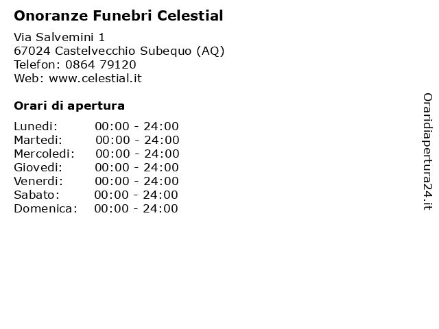 Onoranze Funebri Celestial a Castelvecchio Subequo (AQ): indirizzo e orari di apertura
