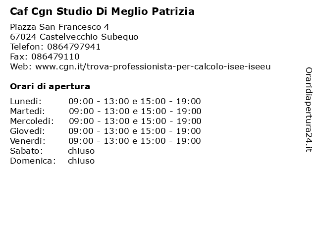 Caf Cgn Studio Di Meglio Patrizia a Castelvecchio Subequo: indirizzo e orari di apertura