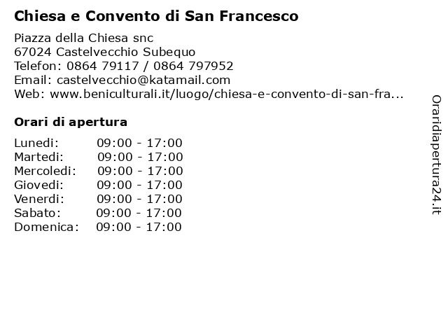 Chiesa e Convento di San Francesco a Castelvecchio Subequo: indirizzo e orari di apertura