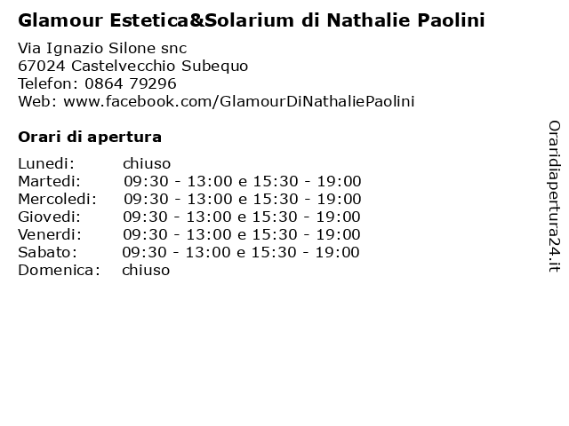 Glamour Estetica&Solarium di Nathalie Paolini a Castelvecchio Subequo: indirizzo e orari di apertura