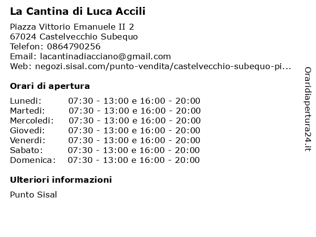 La Cantina di Luca Accili a Castelvecchio Subequo: indirizzo e orari di apertura
