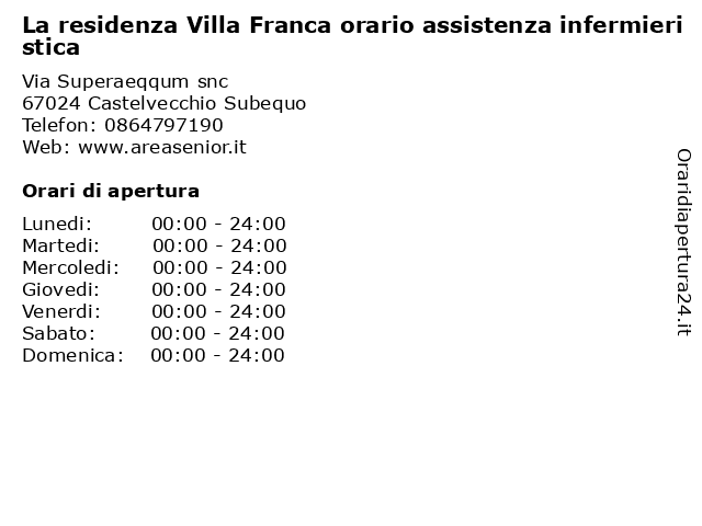 La residenza Villa Franca orario assistenza infermieristica a Castelvecchio Subequo: indirizzo e orari di apertura