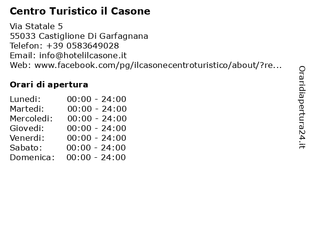 Centro Turistico il Casone a Castiglione Di Garfagnana: indirizzo e orari di apertura