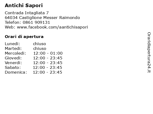 Antichi Sapori a Castiglione Messer Raimondo: indirizzo e orari di apertura