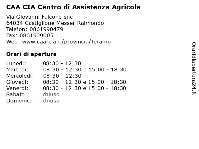 CAA CIA Centro di Assistenza Agricola a Castiglione Messer Raimondo: indirizzo e orari di apertura