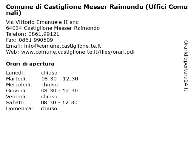 Comune di Castiglione Messer Raimondo (Uffici Comunali) a Castiglione Messer Raimondo: indirizzo e orari di apertura