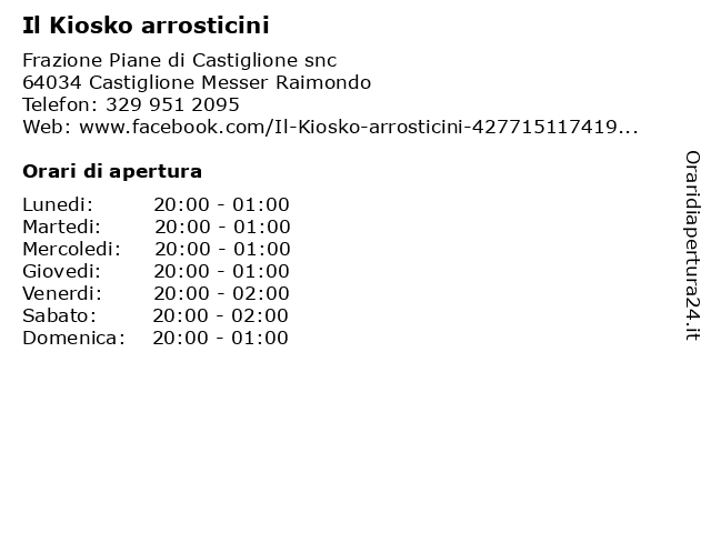 Il Kiosko arrosticini a Castiglione Messer Raimondo: indirizzo e orari di apertura