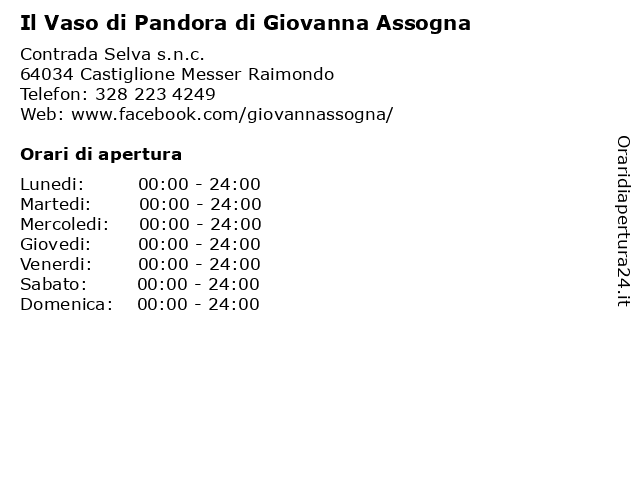 Il Vaso di Pandora di Giovanna Assogna a Castiglione Messer Raimondo: indirizzo e orari di apertura