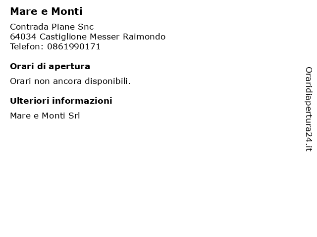 Mare e Monti a Castiglione Messer Raimondo: indirizzo e orari di apertura