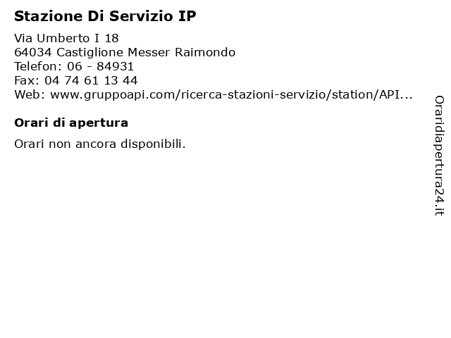 Stazione Di Servizio IP a Castiglione Messer Raimondo: indirizzo e orari di apertura