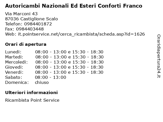Autoricambi Nazionali Ed Esteri Conforti Franco a Castiglione Scalo: indirizzo e orari di apertura