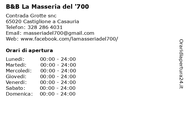 B&B La Masseria del '700 a Castiglione a Casauria: indirizzo e orari di apertura