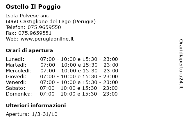 Ostello Il Poggio a Castiglione del Lago (Perugia): indirizzo e orari di apertura