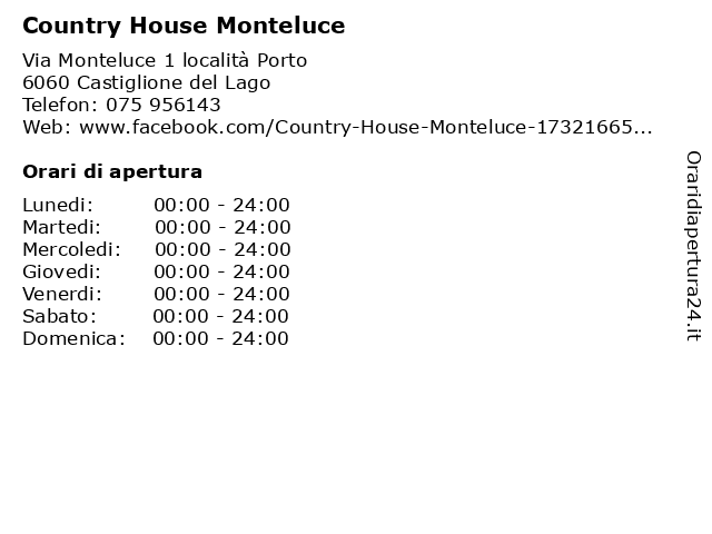 Country House Monteluce a Castiglione del Lago: indirizzo e orari di apertura