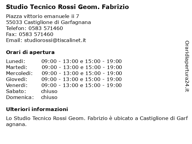 Studio Tecnico Rossi Geom. Fabrizio a Castiglione di Garfagnana: indirizzo e orari di apertura
