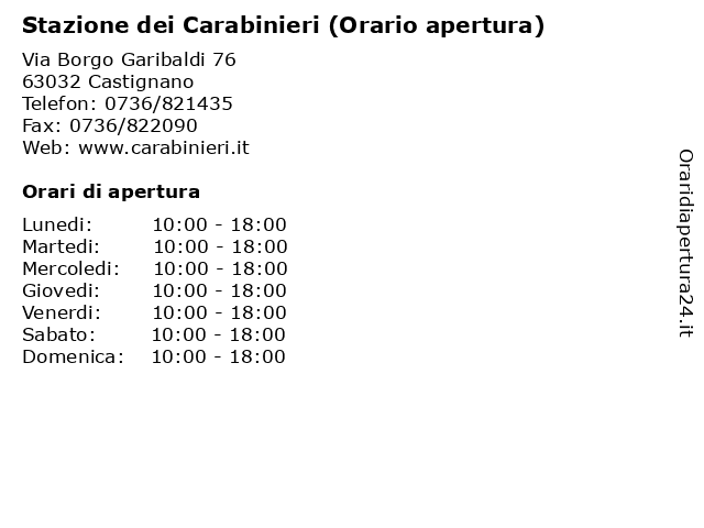 Stazione dei Carabinieri (Orario apertura) a Castignano: indirizzo e orari di apertura
