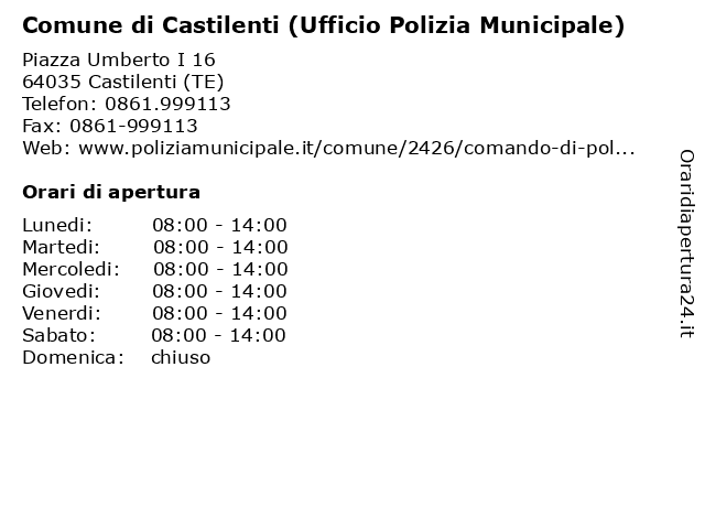 Comune di Castilenti (Ufficio Polizia Municipale) a Castilenti (TE): indirizzo e orari di apertura