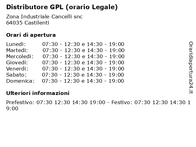 Distributore GPL (orario Legale) a Castilenti: indirizzo e orari di apertura