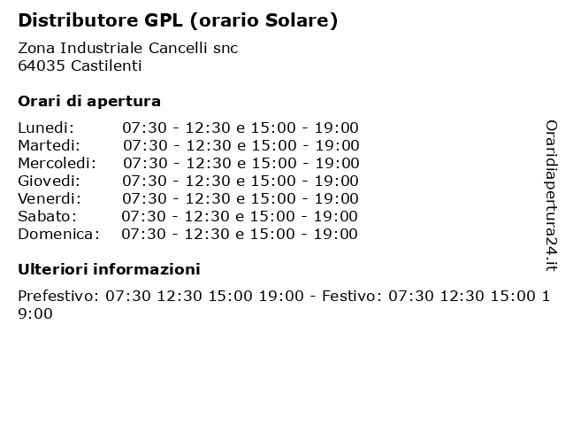Distributore GPL (orario Solare) a Castilenti: indirizzo e orari di apertura