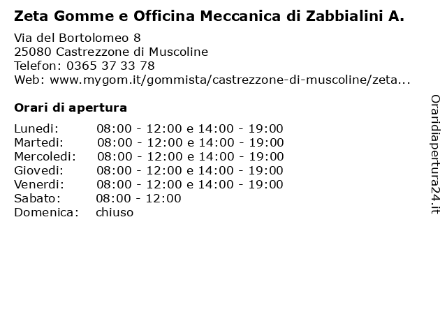 Zeta Gomme e Officina Meccanica di Zabbialini A. a Castrezzone di Muscoline: indirizzo e orari di apertura