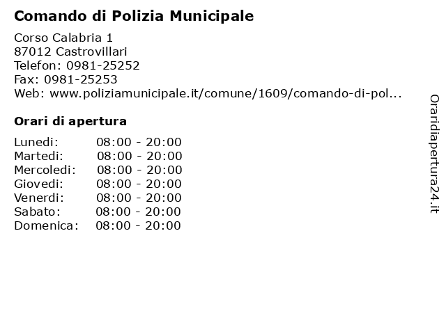 Comando di Polizia Municipale a Castrovillari: indirizzo e orari di apertura