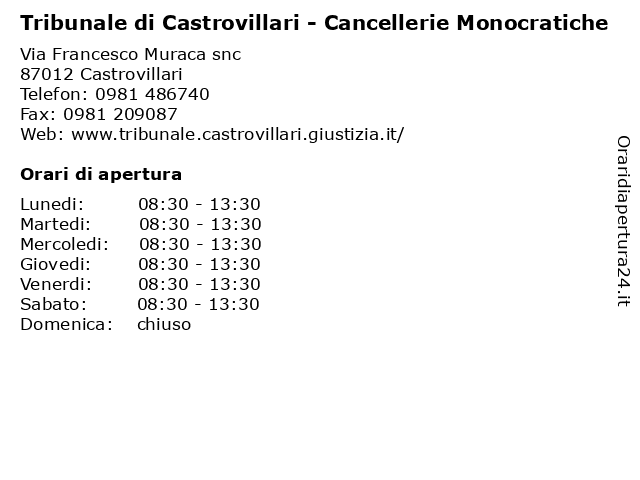 Tribunale di Castrovillari - Cancellerie Monocratiche a Castrovillari: indirizzo e orari di apertura