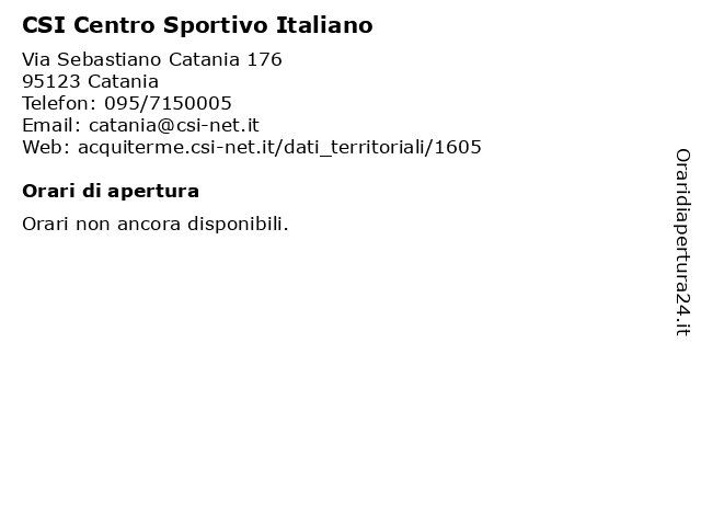 CSI Centro Sportivo Italiano a Catania: indirizzo e orari di apertura