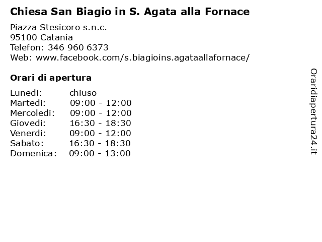 Chiesa San Biagio in S. Agata alla Fornace a Catania: indirizzo e orari di apertura