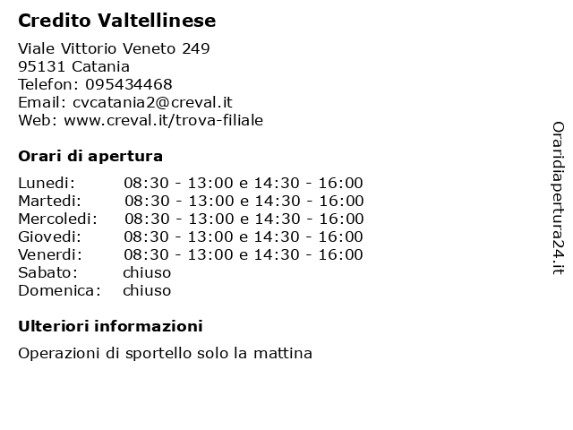Credito Valtellinese a Catania: indirizzo e orari di apertura