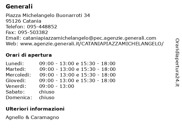 Generali a Catania: indirizzo e orari di apertura