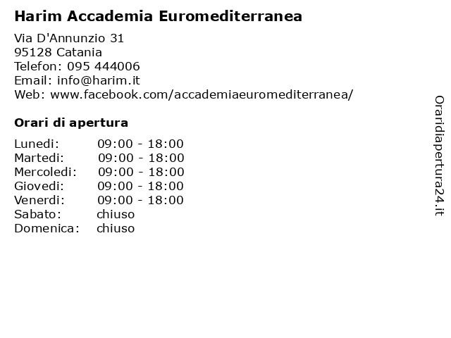 ᐅ Orari Harim Accademia Euromediterranea Via D Annunzio 31 Catania