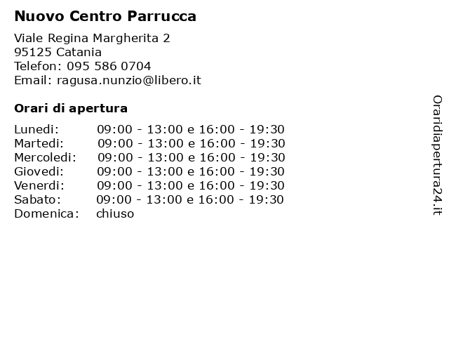 ᐅ Orari Nuovo Centro Parrucca | Viale regina margherita 2, 95125 Catania