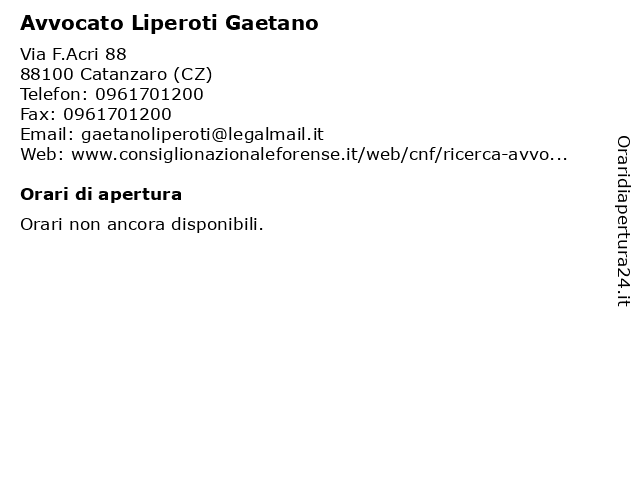 Avvocato Liperoti Gaetano a Catanzaro (CZ): indirizzo e orari di apertura