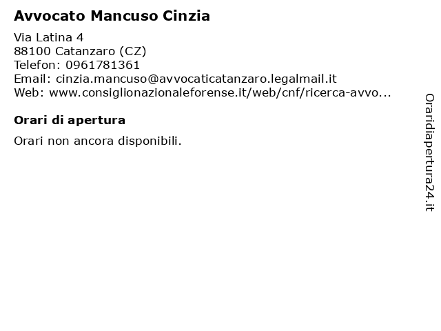 Avvocato Mancuso Cinzia a Catanzaro (CZ): indirizzo e orari di apertura