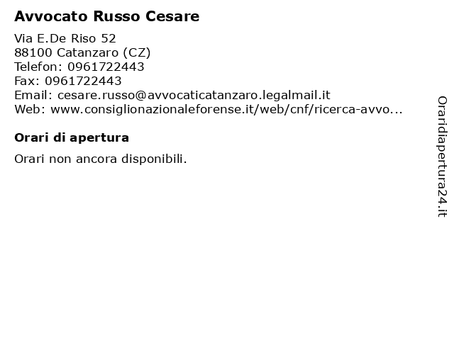 Avvocato Russo Cesare a Catanzaro (CZ): indirizzo e orari di apertura