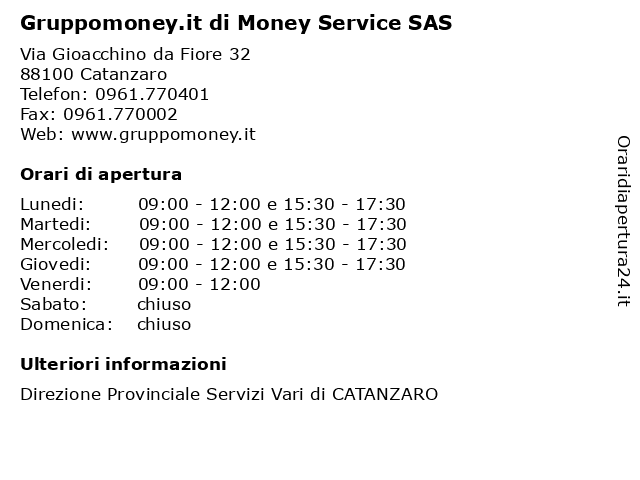 Gruppomoney.it di Money Service SAS a Catanzaro: indirizzo e orari di apertura