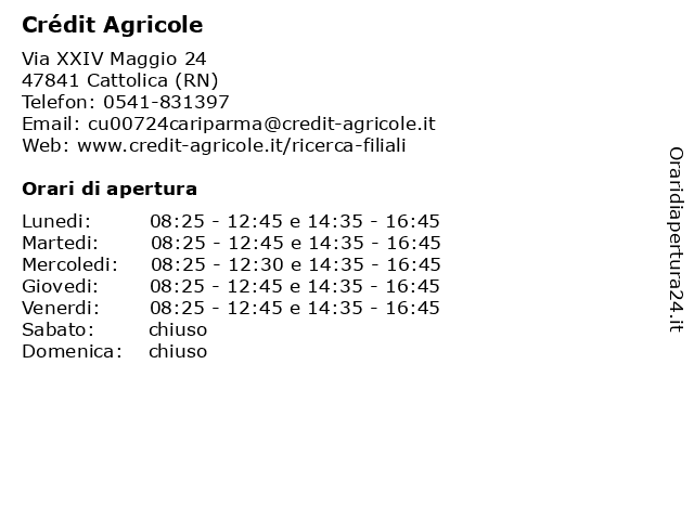 Crédit Agricole a Cattolica (RN): indirizzo e orari di apertura