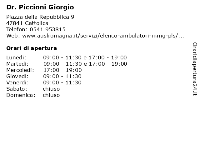 Dr. Piccioni Giorgio a Cattolica: indirizzo e orari di apertura