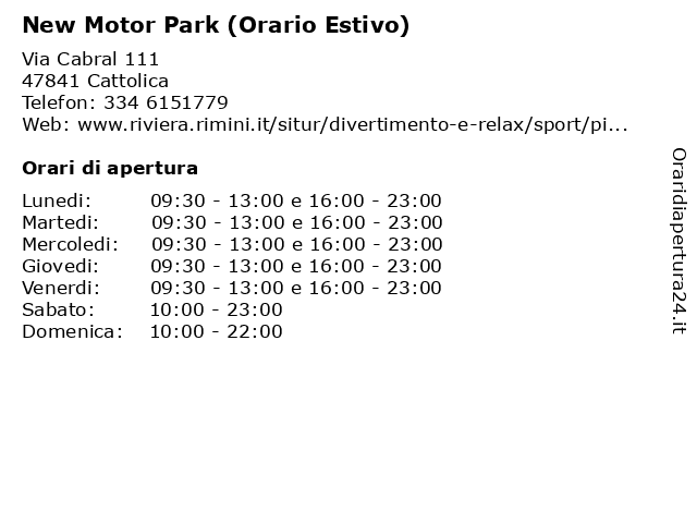 New Motor Park (Orario Estivo) a Cattolica: indirizzo e orari di apertura