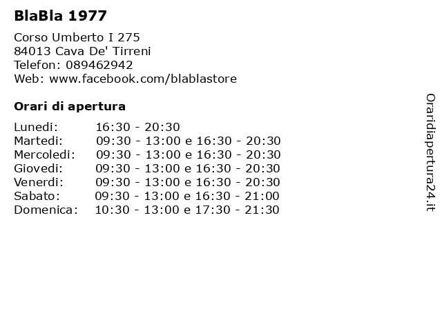 á… Orari Di Apertura Blabla 1977 Corso Umberto I