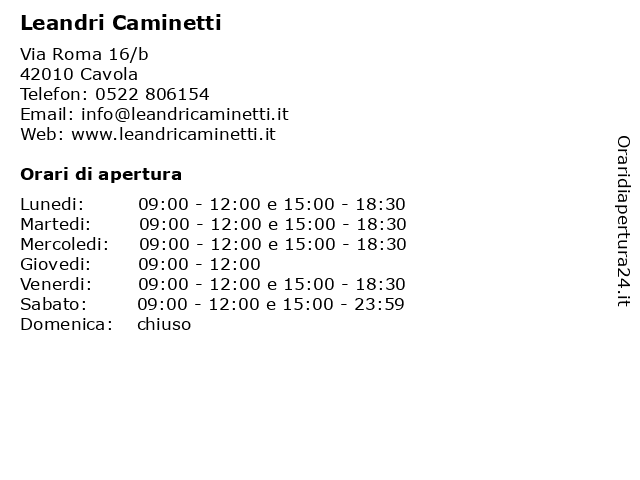 ᐅ Orari Leandri Caminetti Via Roma 16 B 410 Cavola